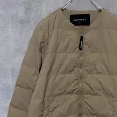 メリル　中綿ジャケット　ノーカラー　ベージュ　レディース　L　肩ロゴ