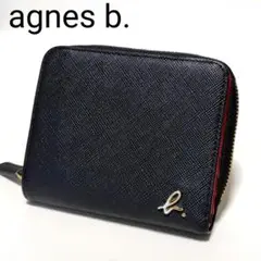 美品✨　アニエスベー　折り財布　紺☓赤　ラウンドファスナー　レザー　ロゴ金具