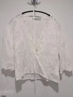 nano universeホワイト レースカーディガン 半袖