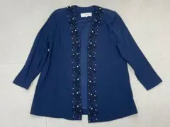 (L02371）GIVENCHY パール付きレース刺繍ノーカラーロングジャケット