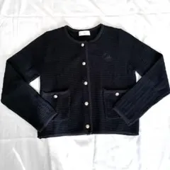 indexネイビー 編み地ニットカーディガン