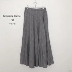 キャサリンハーネル|ロング プリーツスカート【38】チェック 麻混 ウエストゴム