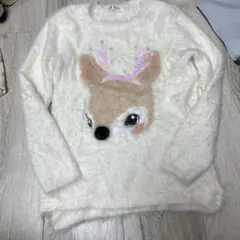 H&M オフホワイト鹿刺繍 ガールズセーター 120cm