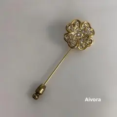 CHANEL シャネル クローバー ブローチ ピン ゴールド ラインストーン ヴ