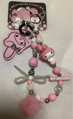 未使用 マイメロディ ストラップ/キーホルダー ピンクビーズチェーン サンリオ