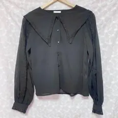 【極美品】après jour ビックカラー レースシフォンブラウス 黒 Fのサムネイル