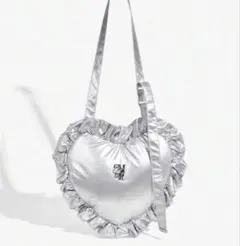 シルバー ハート型 キルティング ショルダーバッグ