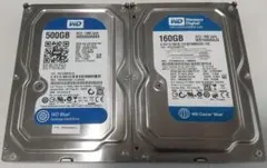 WD 500GB & 160GB 内蔵型HDDセット（中古品）（3.5インチ）