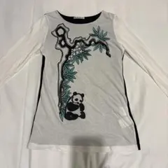 Viviennetamビーズ刺繍パンダプリントカットソー長袖 ロンT 白0サイズ