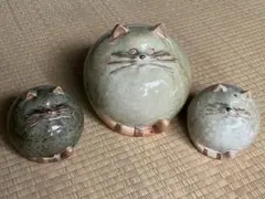 丸猫さん　福猫さん　親子　焼き物　置物　オブジェ　陶器