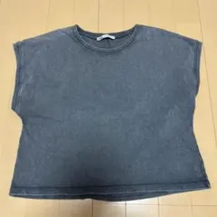 ZARA ノースリーブ クロップドTシャツ グレー Sサイズ　デニム風生地