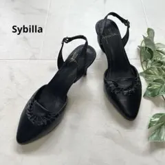 美品　シビラ　デザインバックストラップシューズ　サイズ23 ブラック　本革のサムネイル