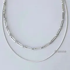 大人気 ネックレス 二連 スクエアチェーン ステンレス 新品 シルバー