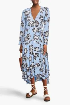 新品未使用✨ガニー　24SS　フローラルクレープミディラップドレス　34　ブルー