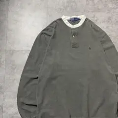 90s ポロバイラルフローレン　刺繍ワンポイントポニー　ノーカラー　ラガーシャツ