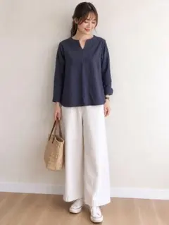 HARE キーネック 長袖プルオーバー ネイビー　グレンチェック　M 紫外線防止のサムネイル