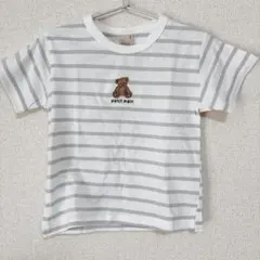 新品petit main くまボーダーTシャツ 100cm グレー プティマイン