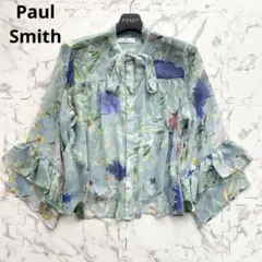 美品♡ ポールスミス シースルーブラウス ボウタイ 花柄 フリル ブルー 38