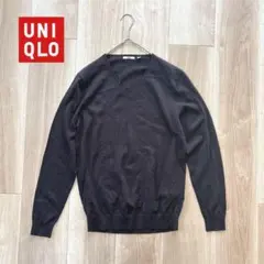 518 UNIQLO ユニクロ　Vネック　長袖ニット　ウール100% 濃茶　M