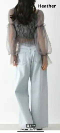 Heather ヘザー チュール シャーリング ブラウス グレー フリーサイズ