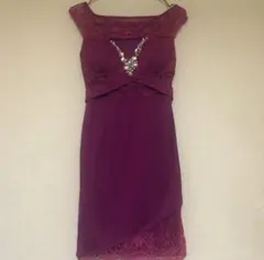 パープル レース装飾 タイトドレス