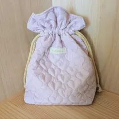 ハートキルトの大きめ巾着袋♡ライラック