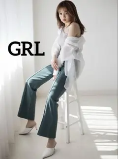 k0837 GRL フロントタックフレアパンツ グリーン