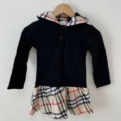 韓国服110㎝　黒とチェック柄のフード付きパーカーワンピース　女の子服