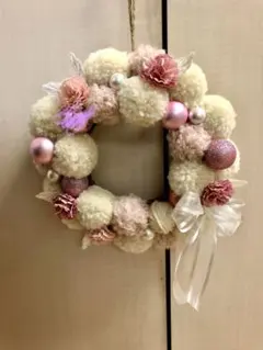 もこもこFluffyリース ピンク ふわふわピンクのローズリース | ギフト 