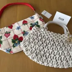 未使用級 保存袋付 FURLA かごバッグ 花柄 巾着 スカーフハンドル