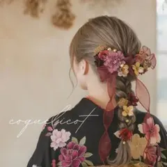 成人式 髪飾り ウエディング ヘッドドレス バーガンディ 赤／結婚式 卒業式③