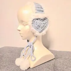 水色 ハート型 ラメ入り ふわふわイヤーマフ