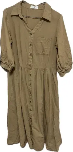 r.p.s ベージュ シャツワンピース 長袖 ロング丈