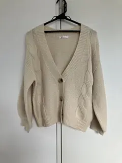 ベージュ Vネック カーディガン L