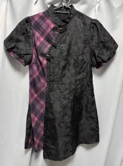 Y2k　チャイナドレス ブラック ピンクチェック