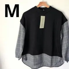 HKワークスロンドン　裾袖切り替えチュニック　M　ブラック　新品タグ付きしまむら