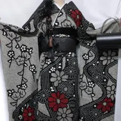 美品】総絞り◇ 振袖6点セット ◇トールサイズブラック系黒フルセット 