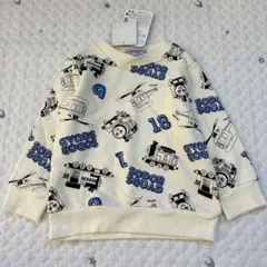 【8552】きかんしゃトーマス　総柄裏毛トレーナー　ホワイト　新品　90cm