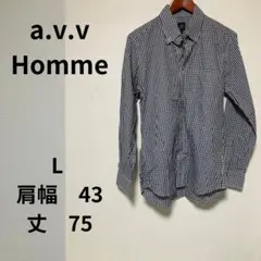 a.v.v Homme シャツ　チェック　ネイビー　L