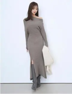 新品未用　snidel ワンショルアシンメニットワンピース