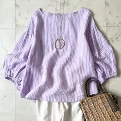 美品♪アンタイトル　大きいサイズ　リネン　ブラウス　七分袖　ボリュームスリーブ