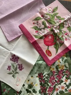 【新品・未使用】ハンカチ　4枚セット　刺繍、江戸小紋、ハーブ染め、りんご染め
