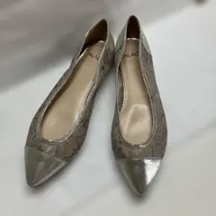 ALAGE レース×シルバー ポインテッドトゥパンプス 24.5cm パーティー