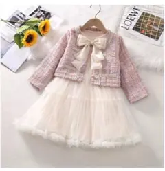 110フォーマルワンピース ピンク ジャケットツイードお食い初め 七五三 入園式