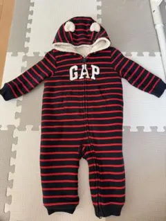 GAP 黒と赤のストライプロンパース 6-12ヶ月