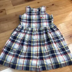 ミキハウス 110 チェック柄ワンピース さくらんぼ刺繍 夏服のサムネイル