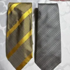 絹製イエローネクタイ、ナイロン性グレーのネクタイ