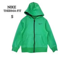 NIKE◇ロゴ パーカー フルジップ サーマフィット ワンポイント グリーン S