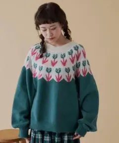 merlot チューリップ 緑 セーター