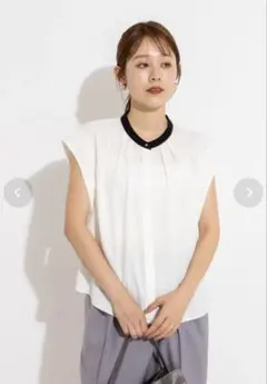 PLST ジョーゼットフロントタックブラウス(ホワイト Sサイズ 半袖 